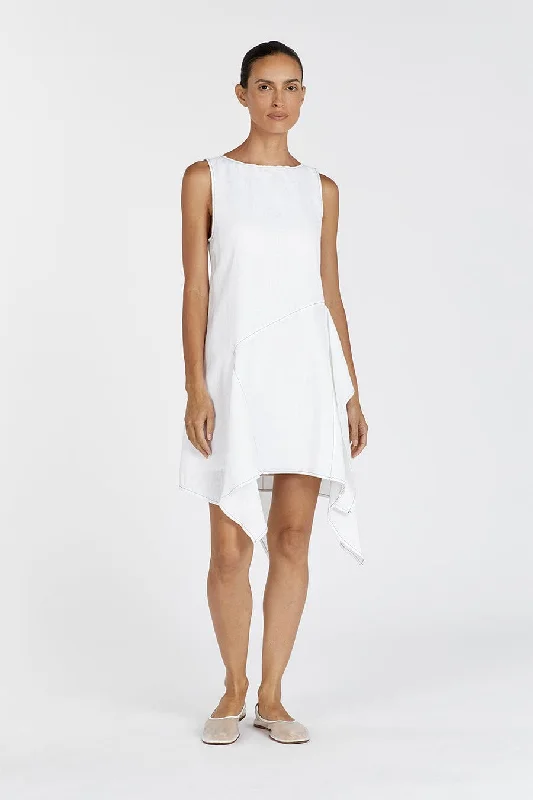ELSIE WHITE LINEN MINI DRESS Fashionable Lace Mini Dress