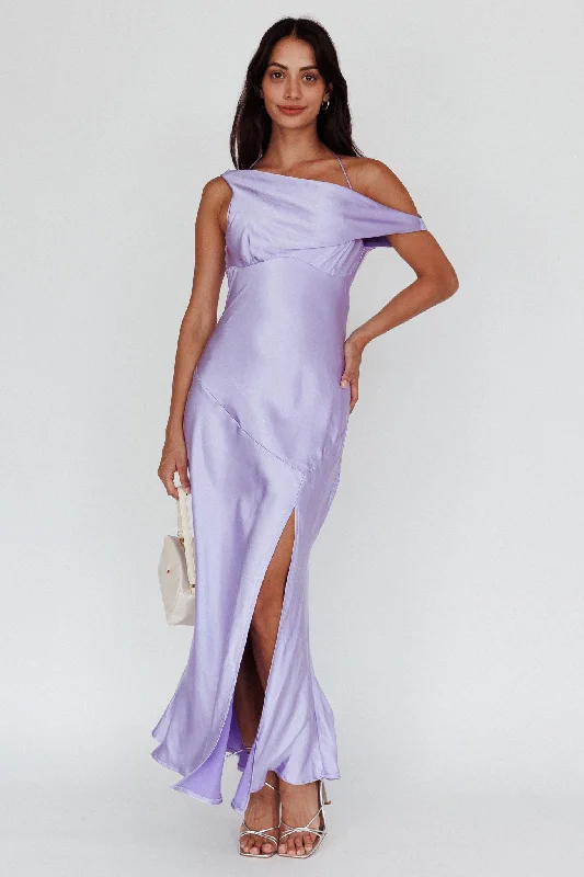 Etienne Off-Shoulder Halter Midi Dress Lilac Comfortable Denim Midi Dress