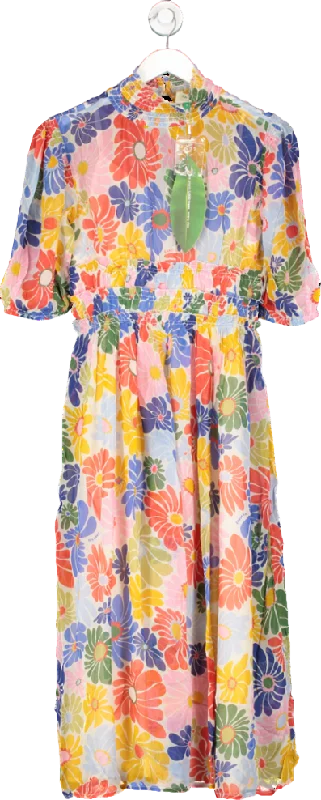 Farm Rio Multicoloured Sunny Daisy Sand Maxi Dress UK XL Trendy Ruffled Maxi Dress