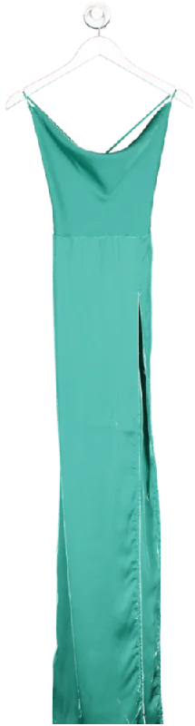 Fashion Nova Green Annika Satin Maxi Dress UK L Chic Sleeveless Maxi Dress