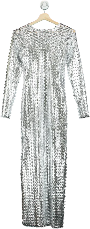 Fashion Nova Silver Sequin Long Sleeve Maxi Dress UK S Classic Tulle Maxi Dress