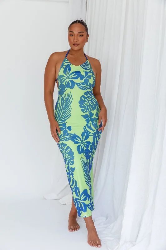 Fiji Feeling Midi Dress Tropical Kiwi Cozy Spaghetti Strap Midi Dress