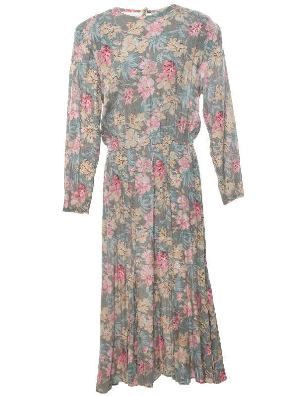 Floral Print Maxi Dress - L Elegant Pleated Maxi Dress