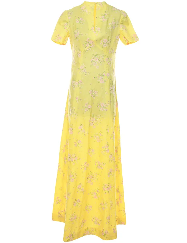 Floral Print Maxi Dress - M Elegant Maxi Dress with Belt