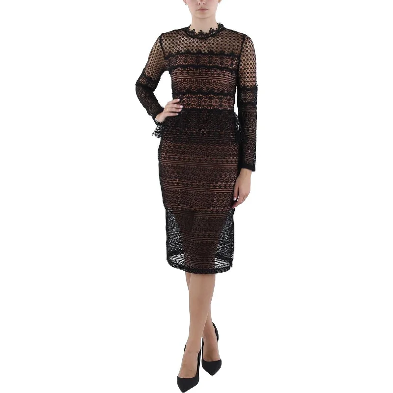 French Connection Womens Lace Overlay Knee Length Midi Dress