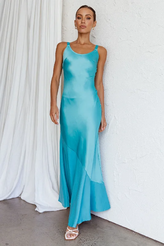 Front Row Scoop Neck Midi Dress Teal Trendy Smocked Detail Midi Dress