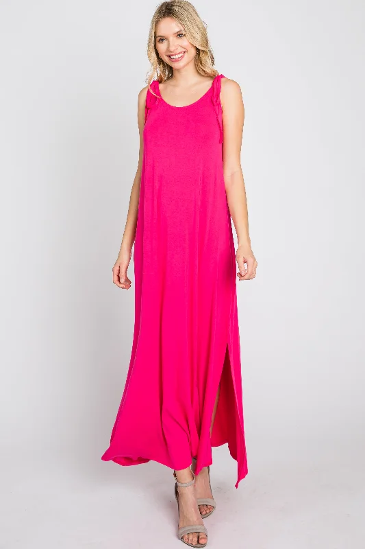 Fuchsia Tie Strap Side Slit Maxi Dress Classic Strapless Maxi Dress