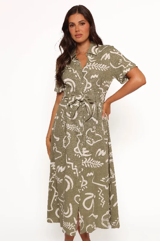 Gail Midi Dress - Sage Comfortable Wrap Midi Dress