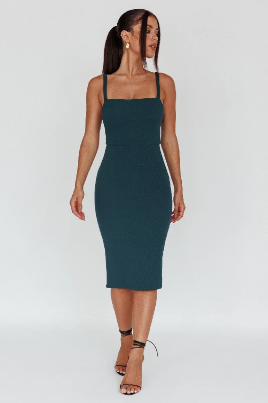 Georgia Square Neckline Midi Dress Forest Green Comfortable Adjustable Strap Midi Dress Georgia Square Neckline Midi Dress Forest Green Comfortable Adjustable Strap Midi Dress