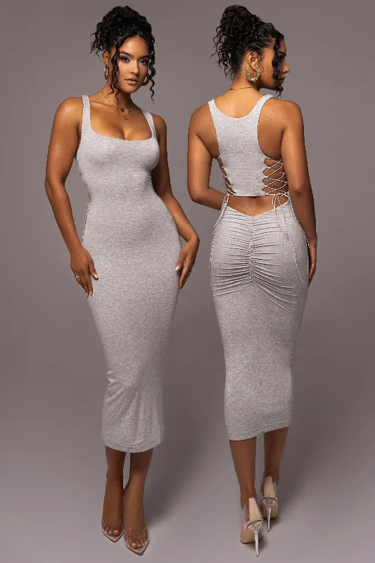 Grey Late Nights Midi Dress Classic Black Midi Dress