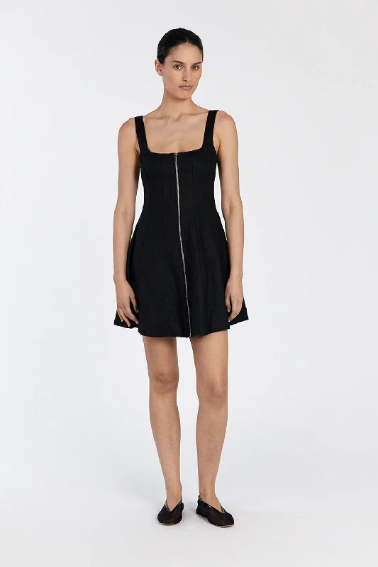 HARRIET BLACK LINEN MINI DRESS Fashionable Mini Dress with Pockets