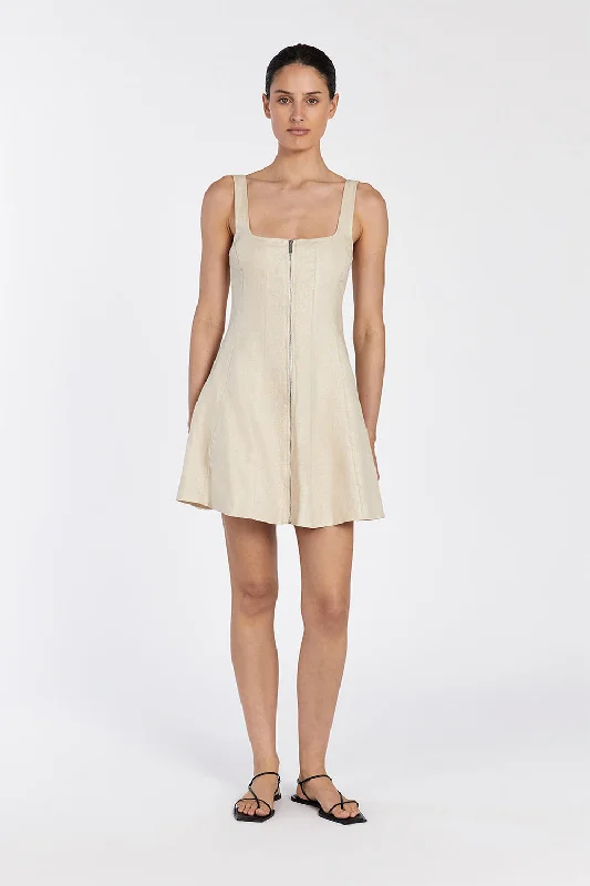 HARRIET SAND LINEN MINI DRESS Stylish Ribbed Mini Dress