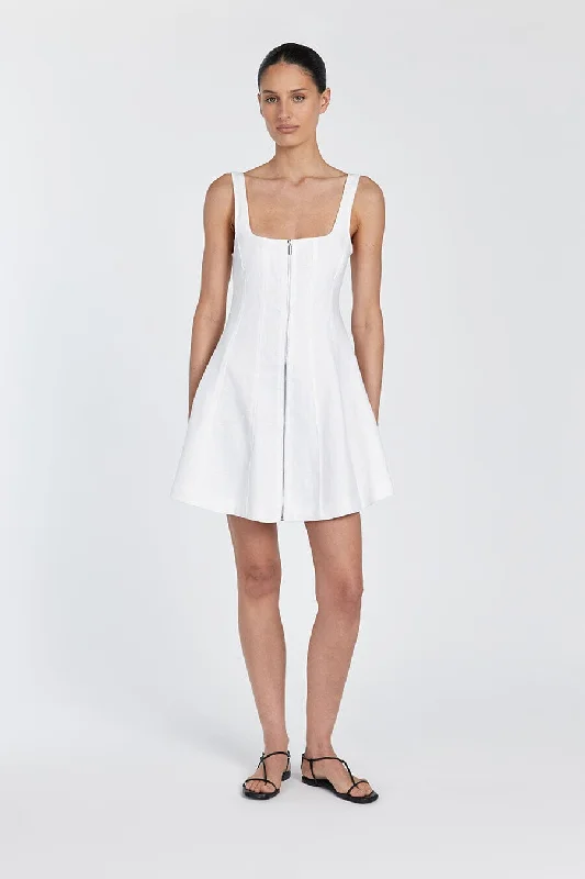 HARRIET WHITE LINEN MINI DRESS Stylish Sweetheart Mini Dress