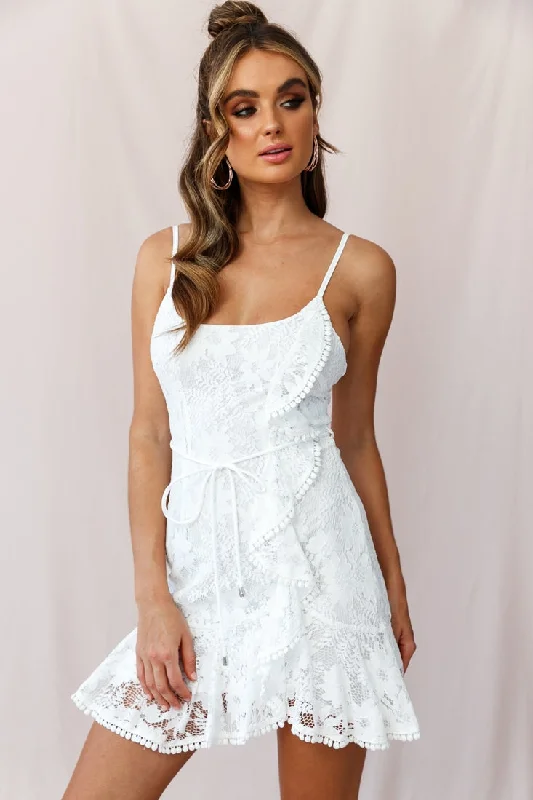 Hart Cami Strap Ruffle Mini Dress Lace White