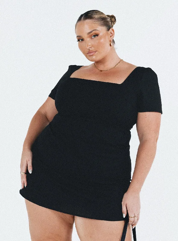 Hastings Mini Dress Black Curve Cozy Cotton Mini Dress