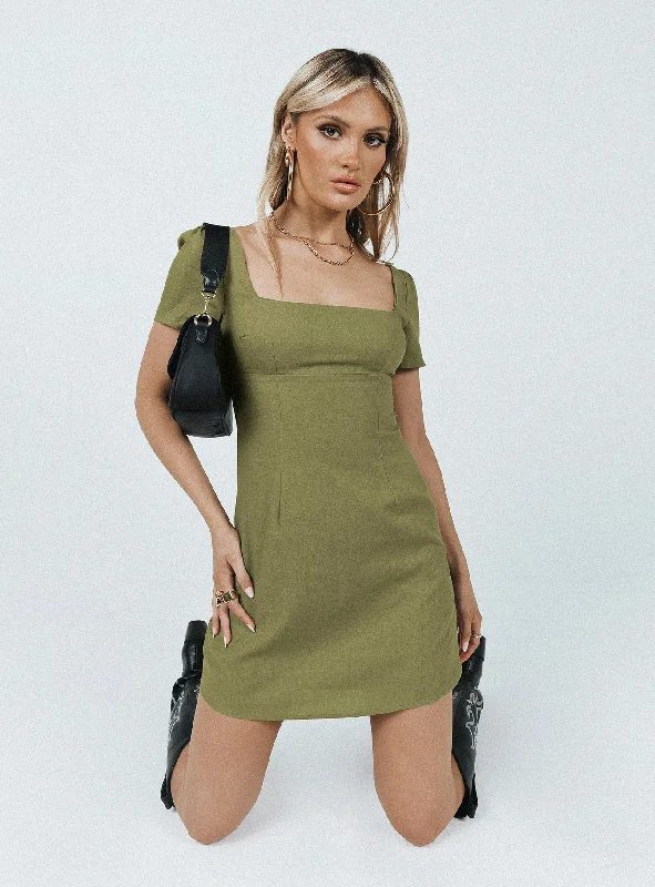 Hastings Mini Dress Khaki Casual Button-Up Mini Dress