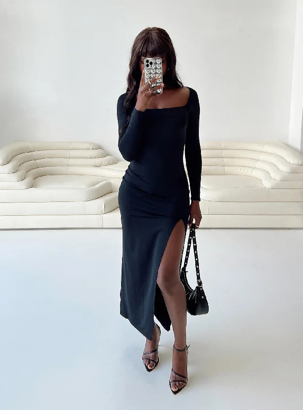 Hayward Long Sleeve Midi Dress Black Trendy Long Sleeve Midi Dress