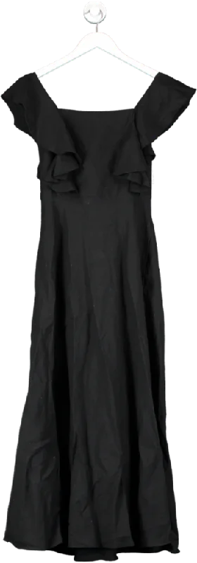 Hesper Fox Black Portia Linen Maxi Dress UK XS Comfortable Maxi Dress with Belt