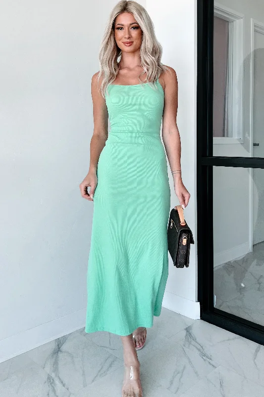 Hopelessly In Love Square Neck Midi Dress (Sweet Mint) Stylish Tiered Midi Dress