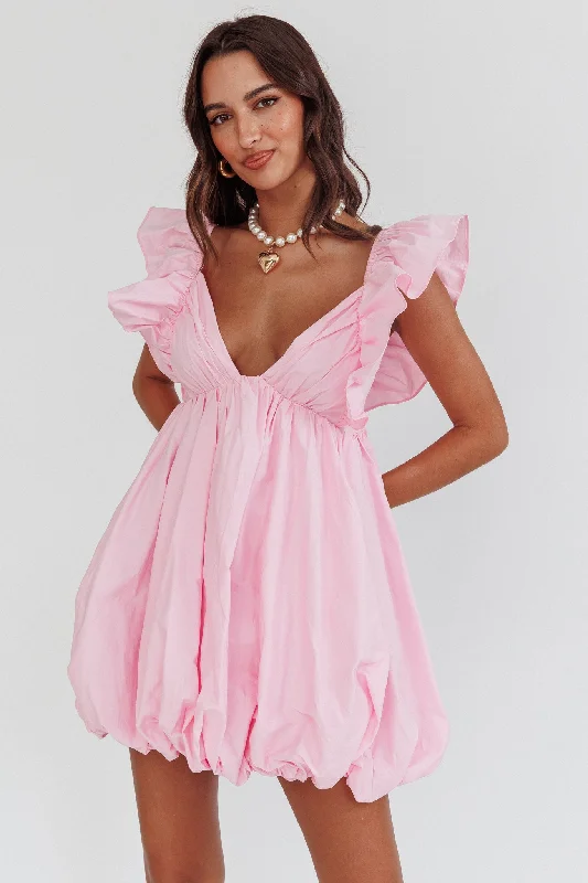 Horoscope Bubble Hem Mini Dress Blush Modern Satin Mini Dress