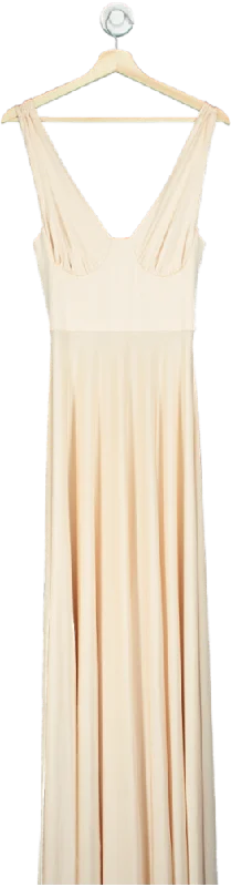 House of CB Beige Sleeveless Maxi Dress UK XS Comfortable Pleated Maxi Dress