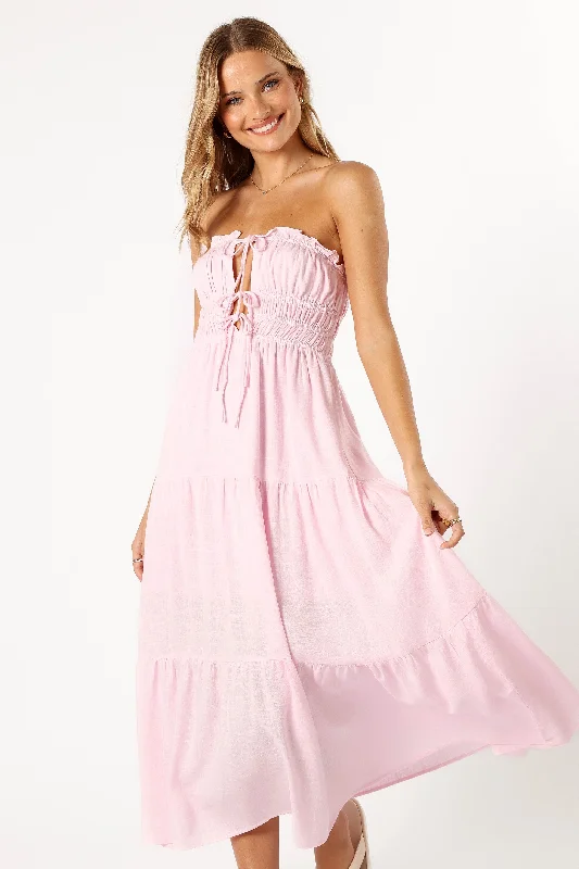 Iris Strapless Midi Dress - Pink Stylish Vintage Midi Dress