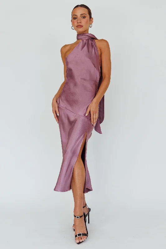Italian Summer Tie Neck Midi Dress Grape Stylish Pleated Skirt Midi Dress