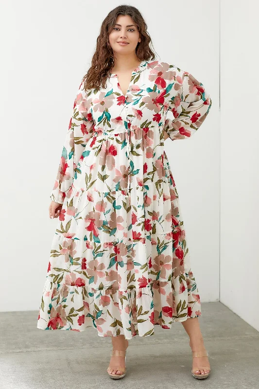 Ivory Floral Front Button Waist Tie Plus Midi Dress Comfortable Sleeveless Midi Dress Ivory Floral Front Button Waist Tie Plus Midi Dress Comfortable Sleeveless Midi Dress
