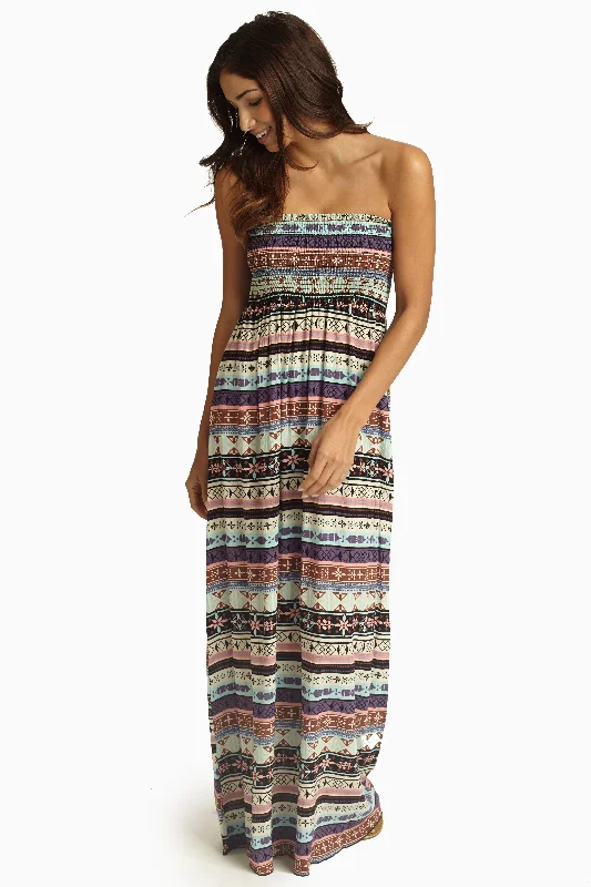 Ivory Multi-Color Printed Strapless Maxi Dress Comfortable Bohemian Maxi Dress