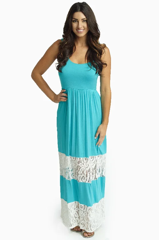 Jade Lace Colorblock Maxi Dress Comfortable Pleated Maxi Dress