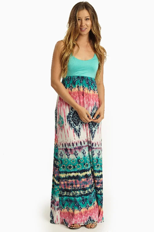 Jade Multi-Color Printed Bottom Maxi Dress Trendy Maxi Dress with Straps