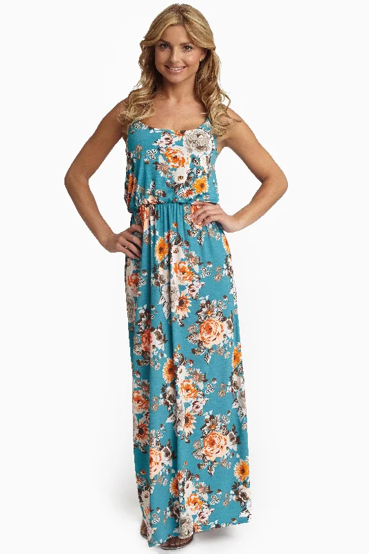 Jade Vibrant Floral Maxi Dress Comfortable Long-Sleeve Maxi Dress