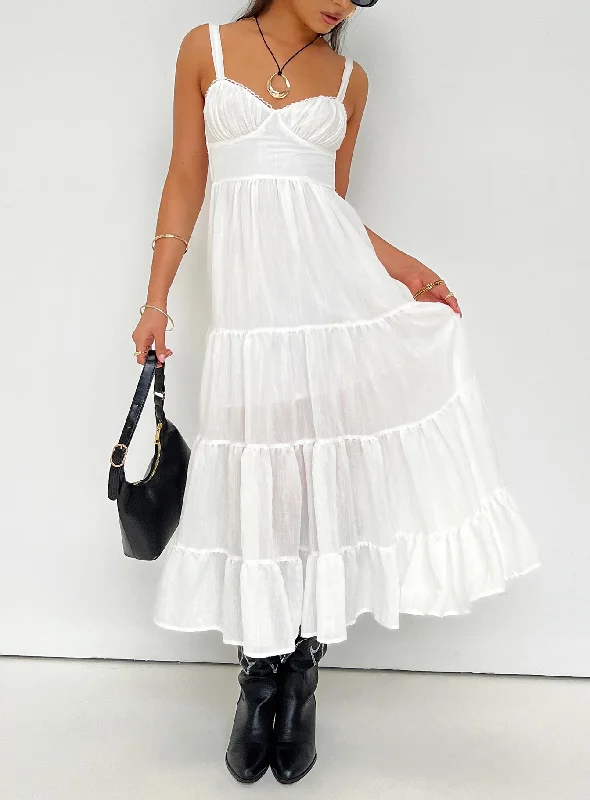 Joella Midi Dress White Fashionable Polka Dot Midi Dress
