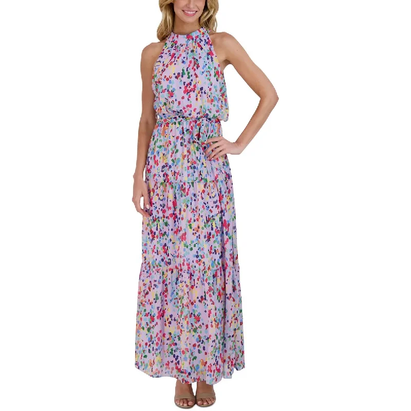 Julia Jordan Womens Chiffon Long Maxi Dress Comfortable Long-Sleeve Maxi Dress