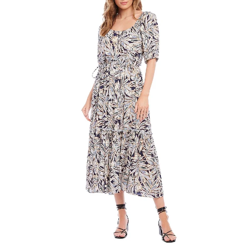 Karen Kane Womens Puff Sleeve Printed Midi Dress