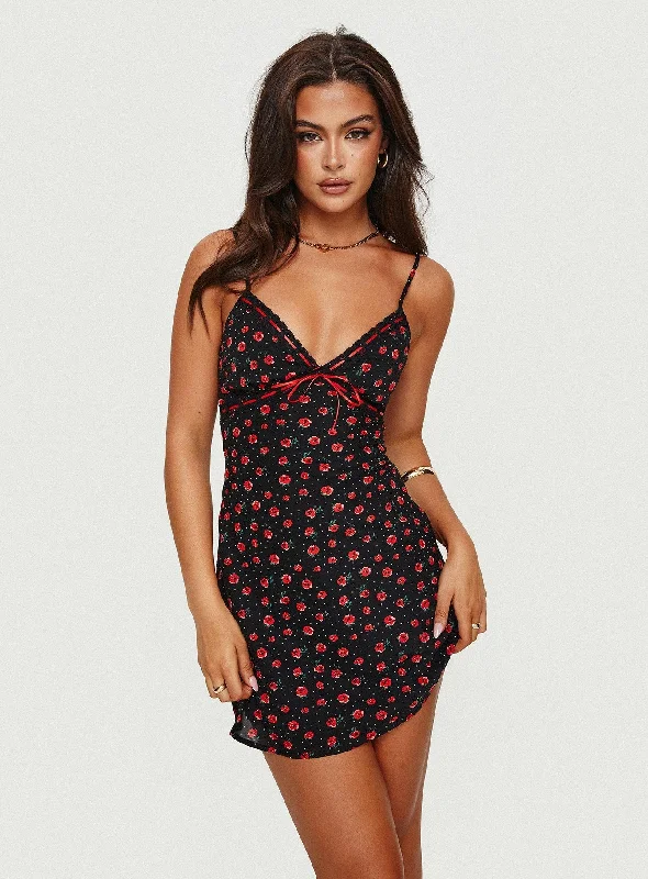 Karena Mini Dress Black / Red Floral