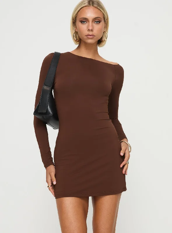 Kataline Long Sleeve Mini Dress Chocolate Chic Halter Mini Dress