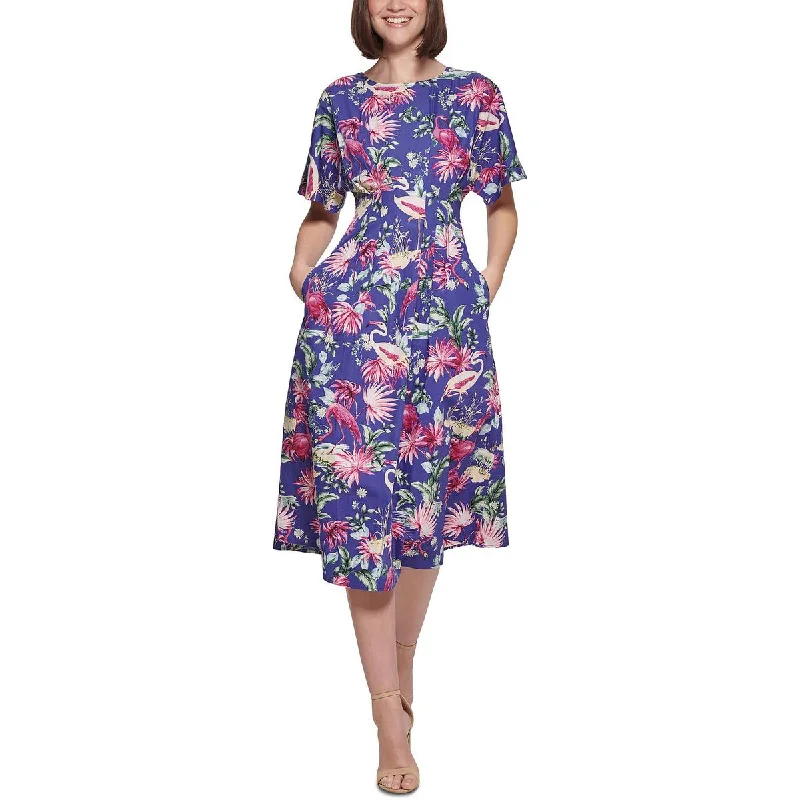 Kenzie Womens Printed Cotton Midi Dress