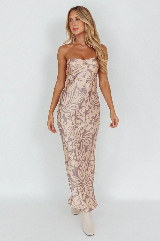 Kona Cowl Back Midi Dress Floral Beige Elegant Maxi-Midi Hybrid Dress