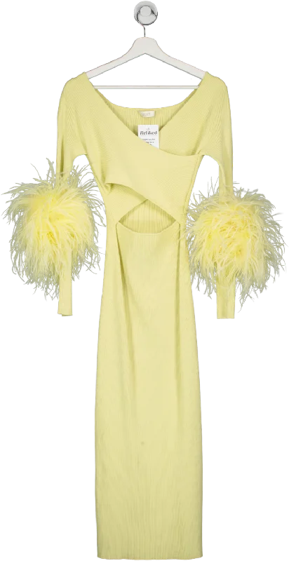 Lapointe Yellow Ribbed Cut Out Maxi Dress With Feather Trim UK XS Casual Maxi Dress with Pockets Lapointe Yellow Ribbed Cut Out Maxi Dress With Feather Trim UK XS Casual Maxi Dress with Pockets