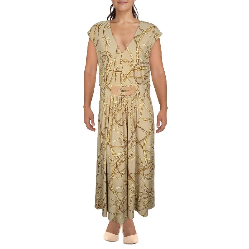 Lauren Ralph Lauren Womens Printed Buckle Midi Dress