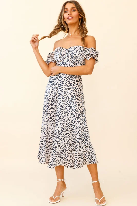 Linka Off-Shoulder Tie Back Midi Dress Leopard Print Pink Fashionable One-Shoulder Midi Dress Linka Off-Shoulder Tie Back Midi Dress Leopard Print Pink Fashionable One-Shoulder Midi Dress