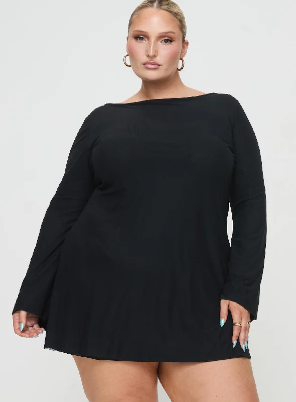 Lukea Long Sleeve Mini Dress Black Curve