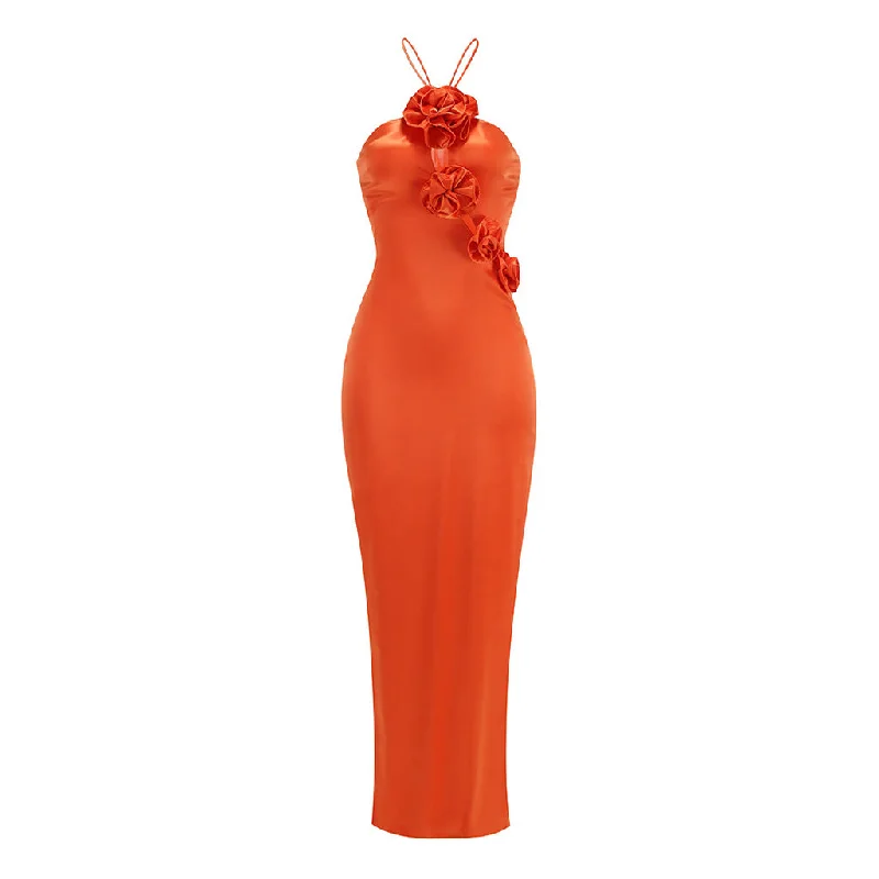 Luxury Rosette Trim Cut Out Tie Back Sleeveless Bodycon Satin Maxi Dress Stylish Pleated A-Line Maxi Dress Luxury Rosette Trim Cut Out Tie Back Sleeveless Bodycon Satin Maxi Dress Stylish Pleated A-Line Maxi Dress