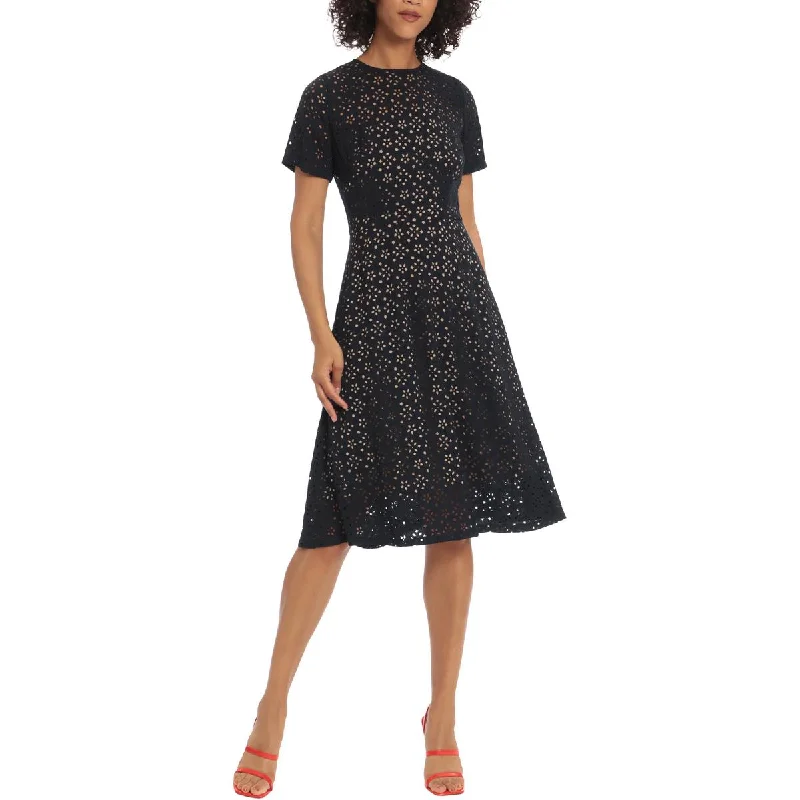 Maggy London Womens Floral Laser Cut Midi Dress