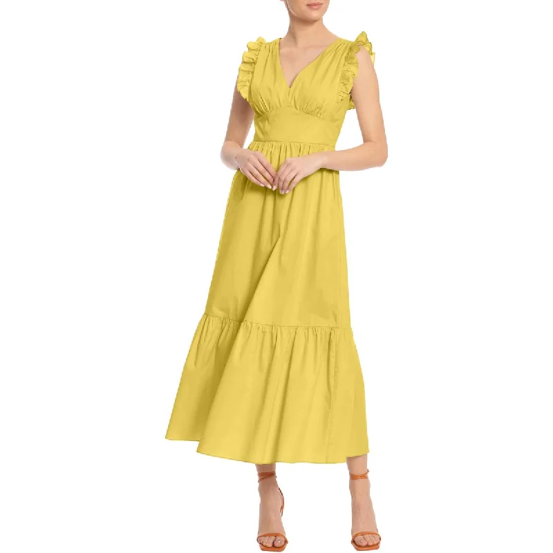Maggy London Women's Poplin Ruffled V-Neck Maxi Dress Fashionable Button-Down Maxi Dress Maggy London Women's Poplin Ruffled V-Neck Maxi Dress Fashionable Button-Down Maxi Dress