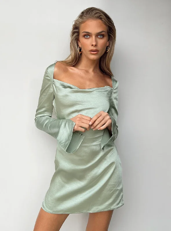 Maia Long Sleeve Mini Dress Green Fashionable Party Mini Dress