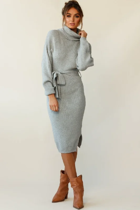 Marco Long Sleeve Turtleneck Knit Midi Dress Grey Fashionable Sheer Sleeve Midi Dress Marco Long Sleeve Turtleneck Knit Midi Dress Grey Fashionable Sheer Sleeve Midi Dress