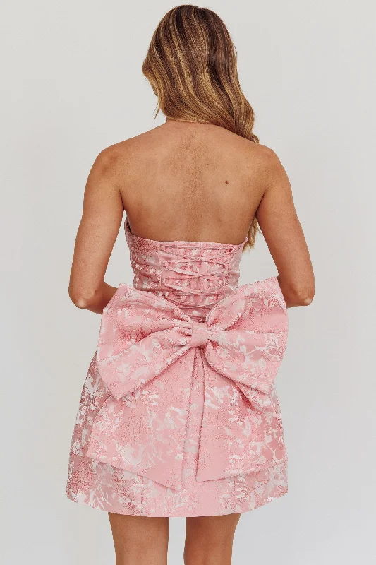 Melty Kisses Bow Mini Dress Pink Classic Floral Mini Dress