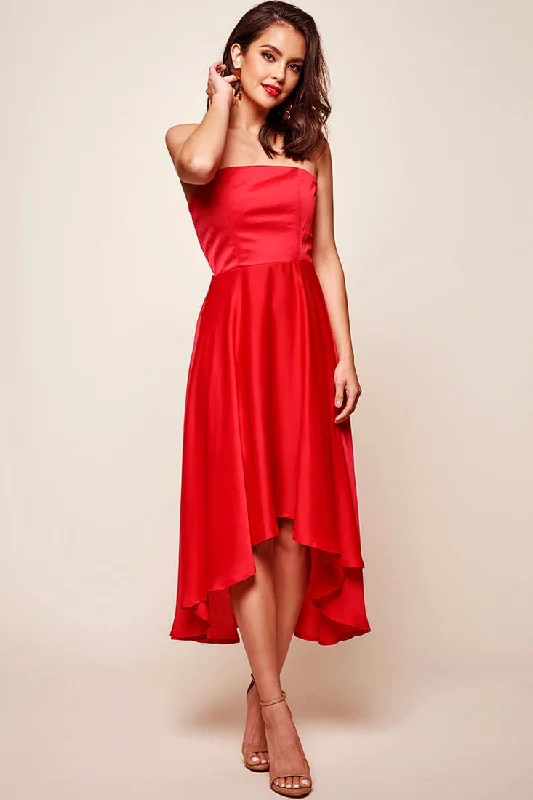 Mia Strapless A-Line Midi Dress Red Comfortable Wrap Midi Dress